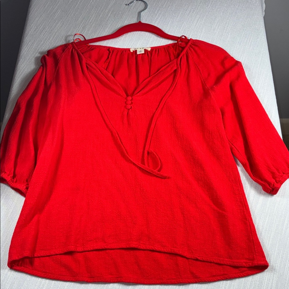 Red Small Viscose/ Linen 3/4 length sleeve Top